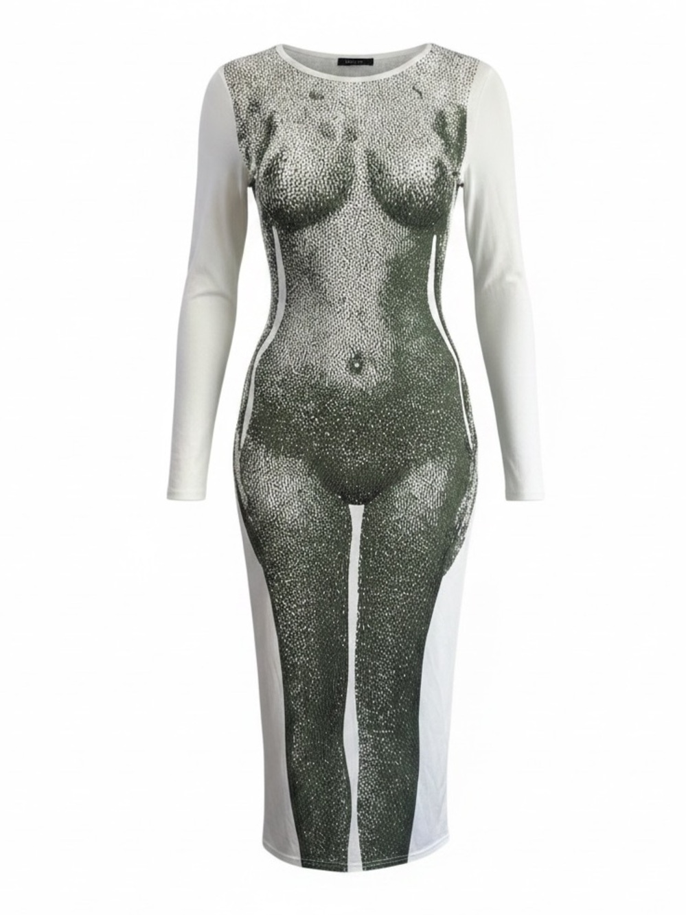 trompe l'oeil print dress nude female form maxi dress size M avant garde